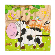 Drevenné kocky  puzzle farma 9 ks