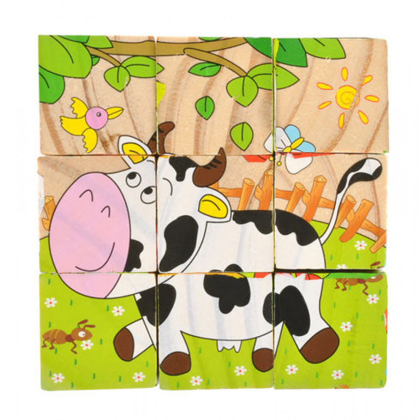 Drevenné kocky puzzle farma 9 ks Drevenné kocky puzzle farma 9 ks