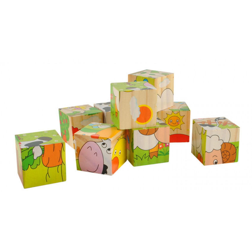 Drevenné kocky puzzle farma 9 ks Drevenné kocky puzzle farma 9 ks