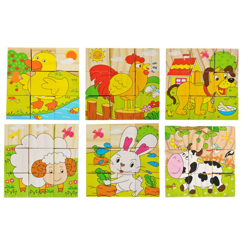 Drevenné kocky puzzle farma 9 ks Drevenné kocky puzzle farma 9 ks