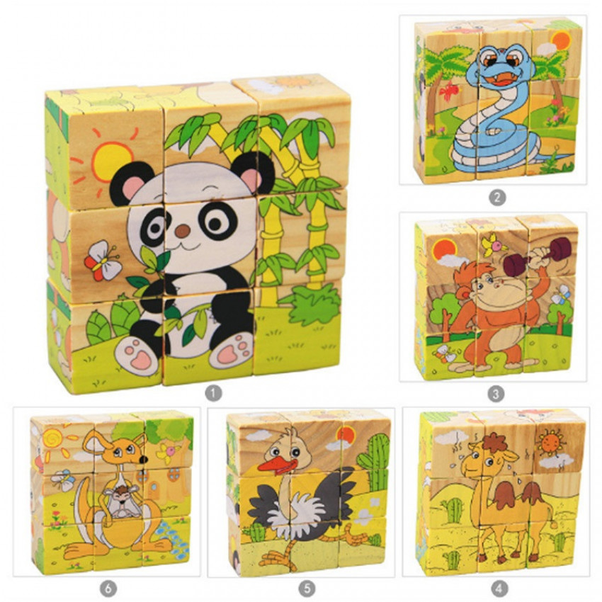 Drevenné kocky puzzle Safari 9 ks edukačné hračky, najkrajšie hračky, rozumne hračky, najlepšie hračky
