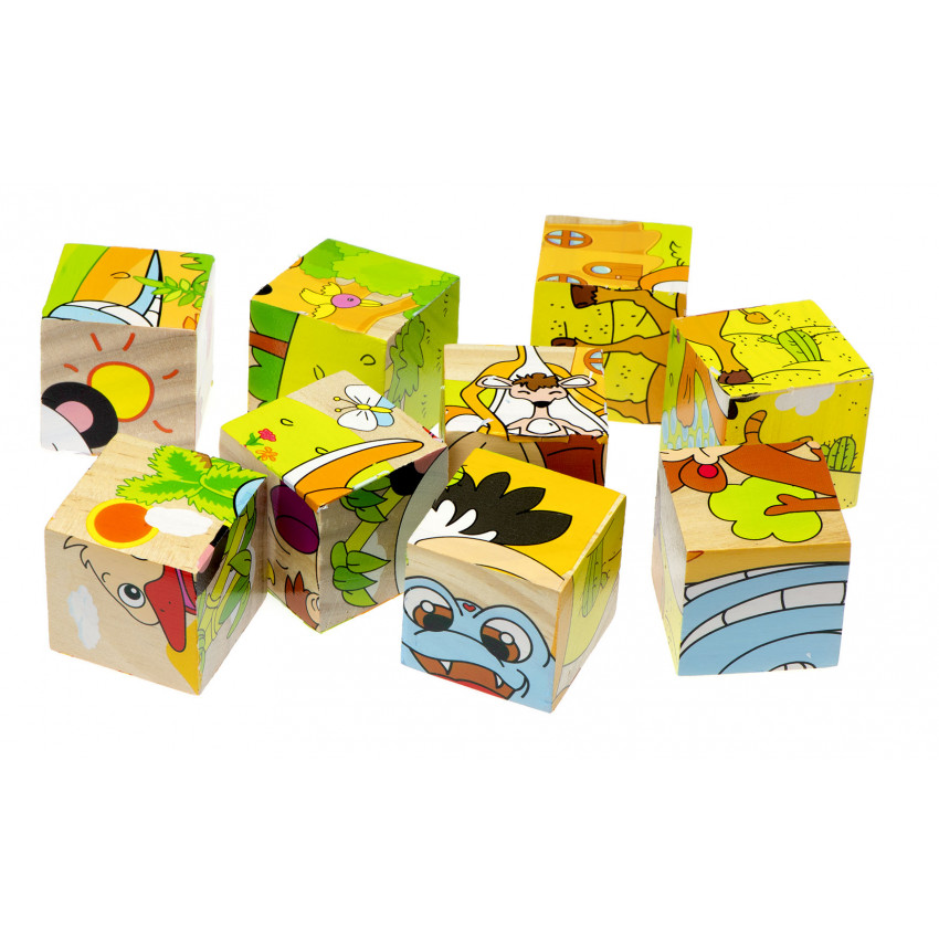 Drevenné kocky puzzle Safari 9 ks Drevenné kocky puzzle Safari 9 ks