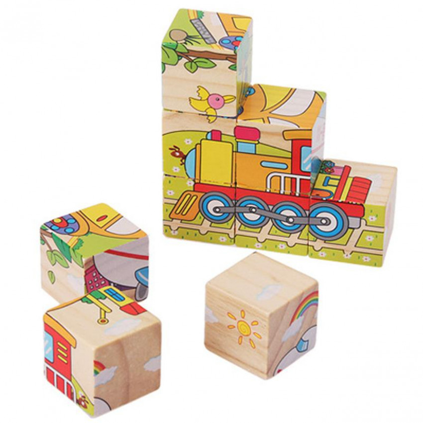 Drevenné kocky puzzle vozidlá 9 ks drevené hračky, drevené hračky, abeceda, pre najmenších