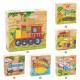 Drevenné kocky puzzle vozidlá 9 ks edukačné pomôcky, hračky pre malé deti